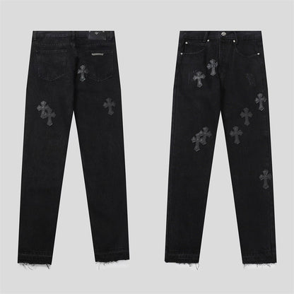 Chrome Hearts Distressed Denim Jeans | Stretch Tapered Fit