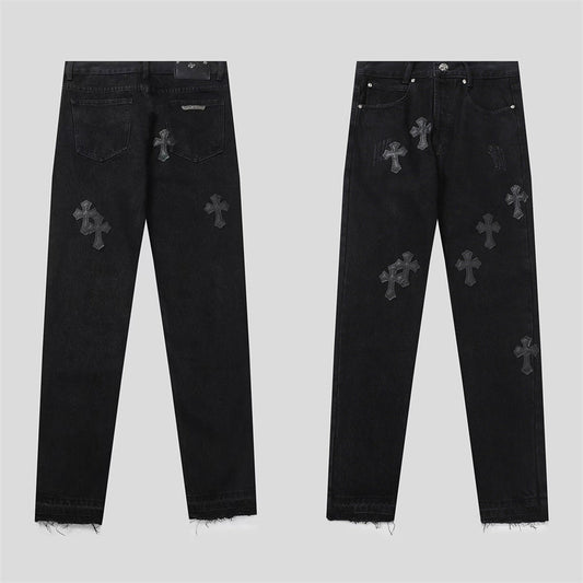Chrome Hearts Distressed Denim Jeans | Stretch Tapered Fit
