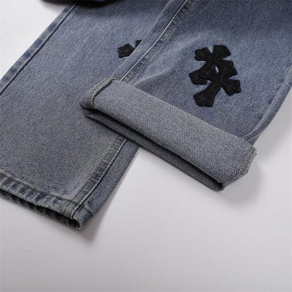 Chrome Hearts Distressed Denim Jeans | Stretch Tapered Fit