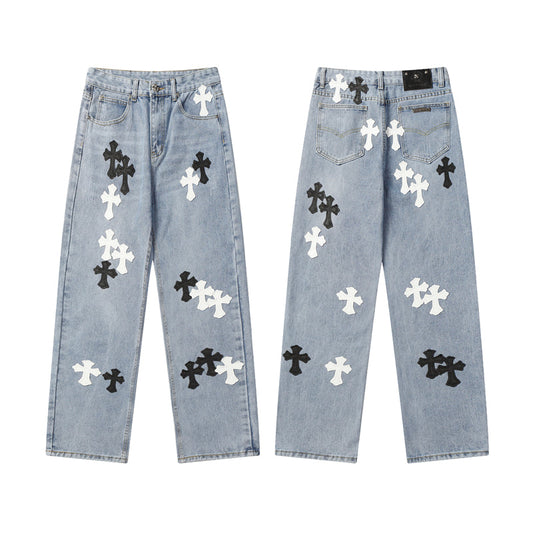 Chrome Hearts Distressed Denim Jeans | Stretch Tapered Fit