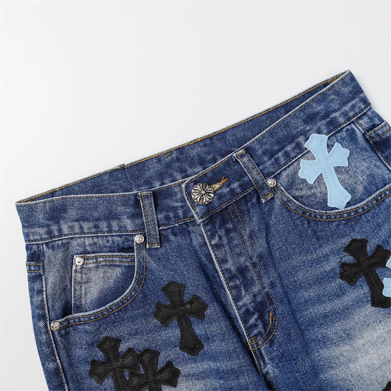 Chrome Hearts Distressed Denim Jeans | Stretch Tapered Fit