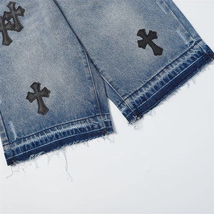 Chrome Hearts Distressed Denim Jeans | Stretch Tapered Fit