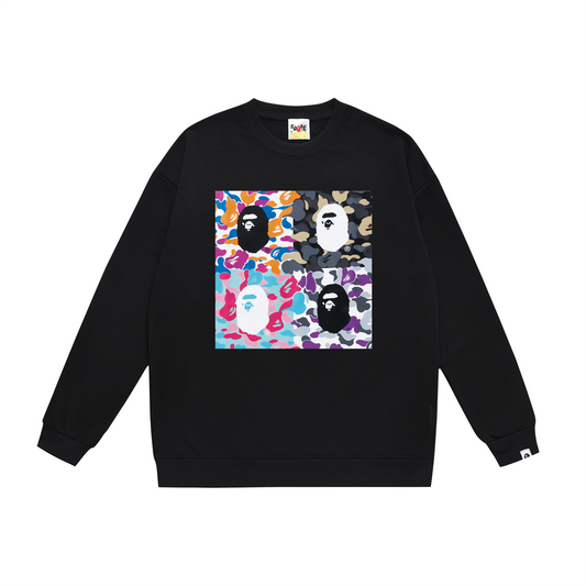 BAPE 4-Panel Multi-Camo Ape Head Grid Crew-Neck Sweatshirt