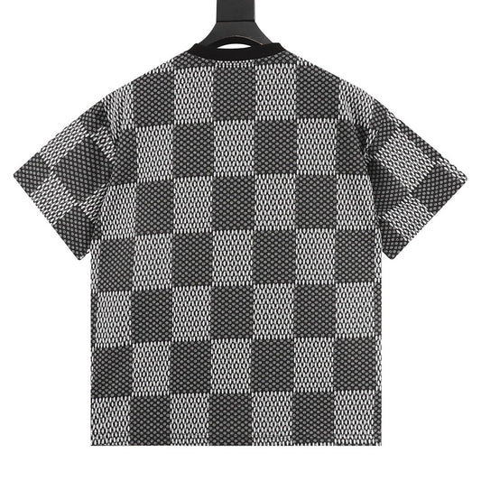 Louis Vuitton rhinestone logo checkered short-sleeved shirt