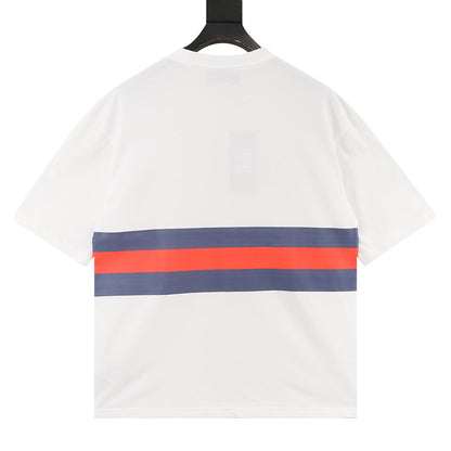 Gucci Blue and Red Stripe Short-Sleeve T-Shirt with Interlocking Logo Print