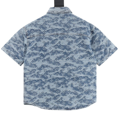 Louis Vuitton Cloud Monogram Jacquard Denim Short-Sleeve Shirt