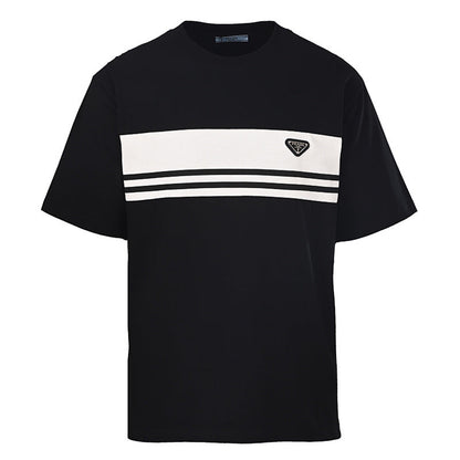 Prada Striped Panel T-Shirt with Triangle Logo