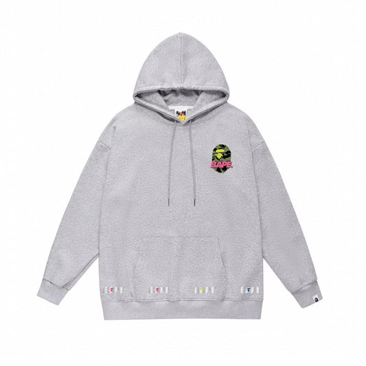 BAPE Green Camo Ape Head Pink Logo Repeat Band Hoodie