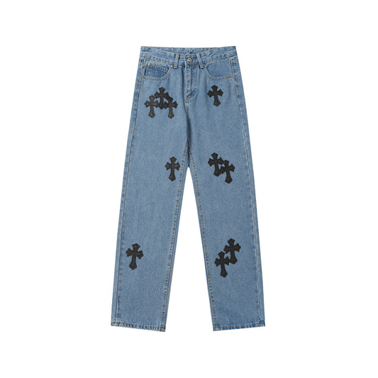 Chrome Hearts Distressed Denim Jeans | Stretch Tapered Fit