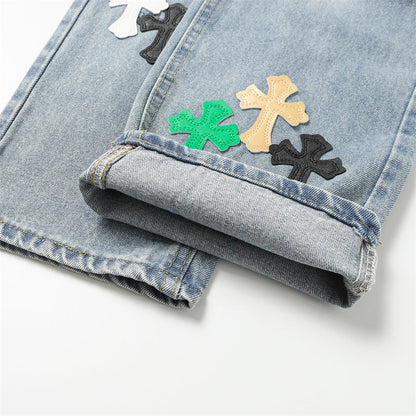 Chrome Hearts Distressed Denim Jeans | Stretch Tapered Fit