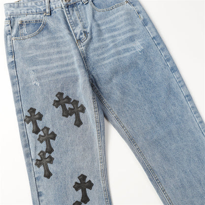 Chrome Hearts Distressed Denim Jeans | Stretch Tapered Fit