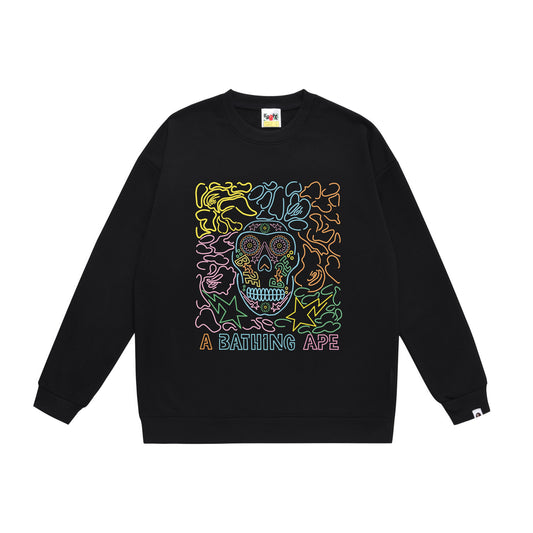 BAPE Neon Skull ABC Camo Crew-Neck Sweatshirt