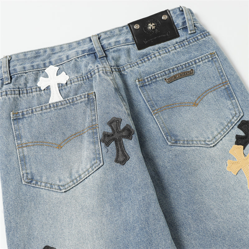Chrome Hearts Distressed Denim Jeans | Stretch Tapered Fit