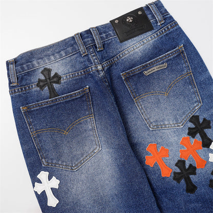 Chrome Hearts Distressed Denim Jeans | Stretch Tapered Fit