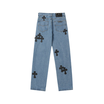 Chrome Hearts Distressed Denim Jeans | Stretch Tapered Fit