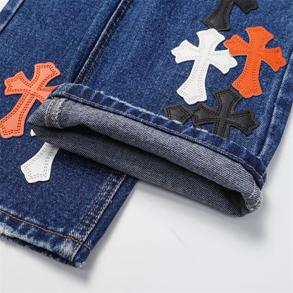 Chrome Hearts Distressed Denim Jeans | Stretch Tapered Fit