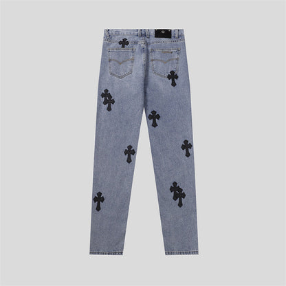 Chrome Hearts Distressed Denim Jeans | Stretch Tapered Fit