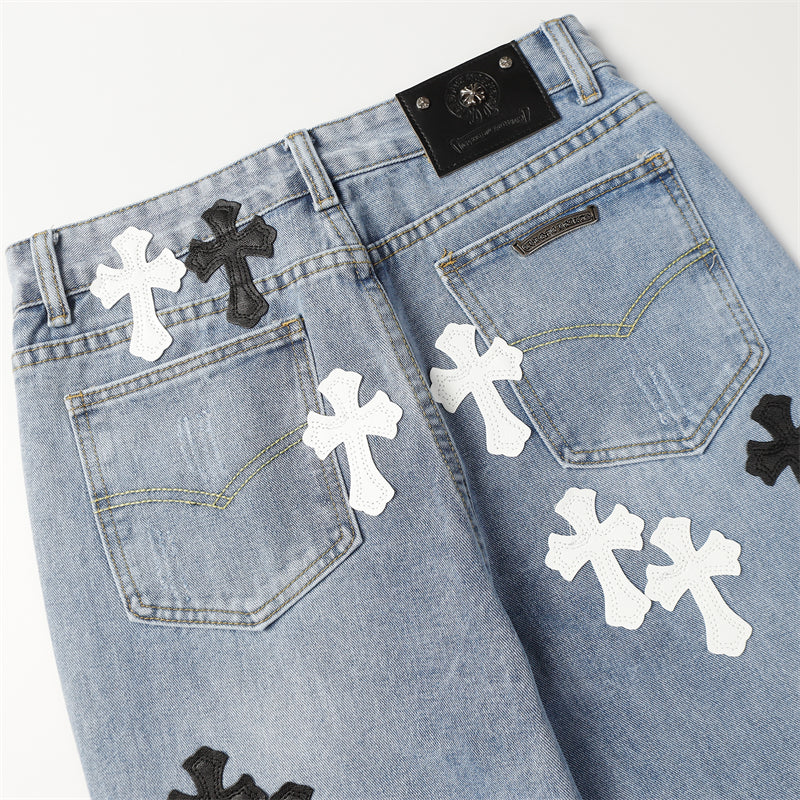 Chrome Hearts Distressed Denim Jeans | Stretch Tapered Fit