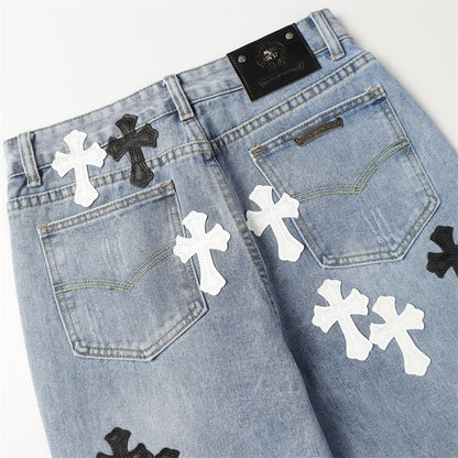 Chrome Hearts Distressed Denim Jeans | Stretch Tapered Fit