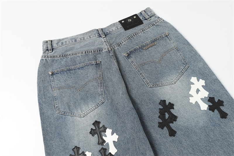 Chrome Hearts Distressed Denim Jeans | Stretch Tapered Fit
