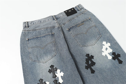 Chrome Hearts Distressed Denim Jeans | Stretch Tapered Fit