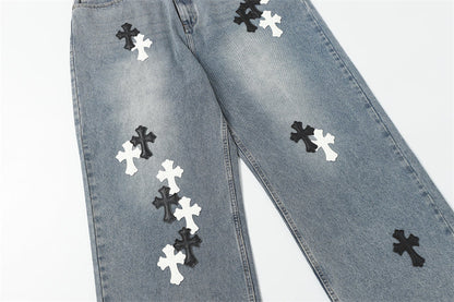 Chrome Hearts Distressed Denim Jeans | Stretch Tapered Fit