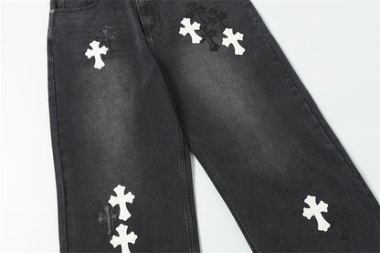 Chrome Hearts Distressed Denim Jeans | Stretch Tapered Fit