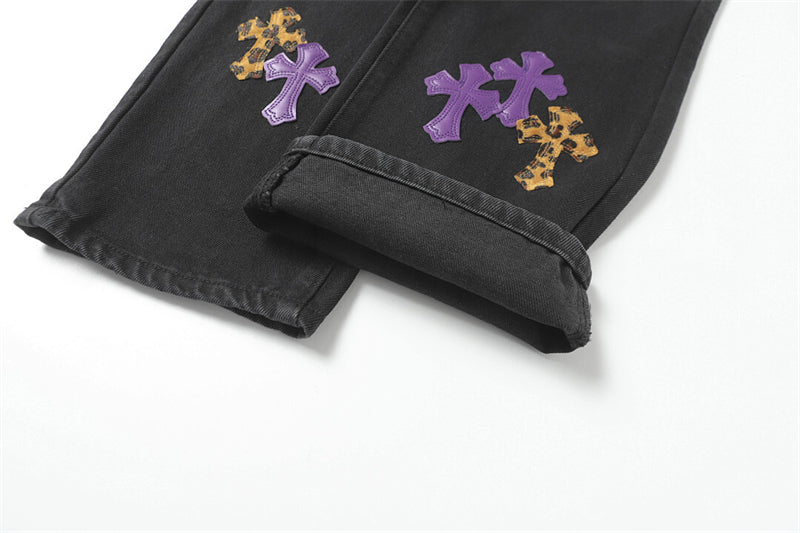 Chrome Hearts Distressed Denim Jeans | Stretch Tapered Fit