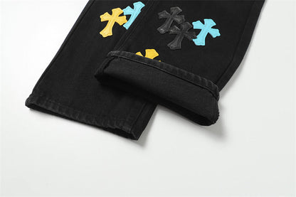 Chrome Hearts Distressed Denim Jeans | Stretch Tapered Fit