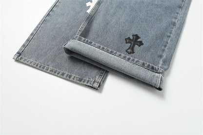 Chrome Hearts Distressed Denim Jeans | Stretch Tapered Fit
