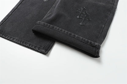 Chrome Hearts Distressed Denim Jeans | Stretch Tapered Fit