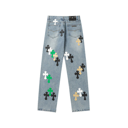 Chrome Hearts Distressed Denim Jeans | Stretch Tapered Fit