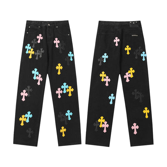 Chrome Hearts Distressed Denim Jeans | Stretch Tapered Fit