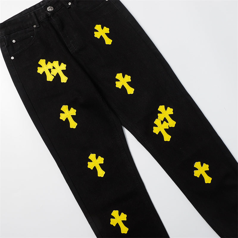 Chrome Hearts Distressed Denim Jeans | Stretch Tapered Fit