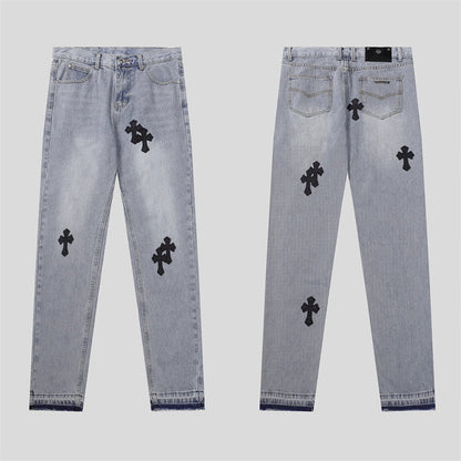 Chrome Hearts Distressed Denim Jeans | Stretch Tapered Fit
