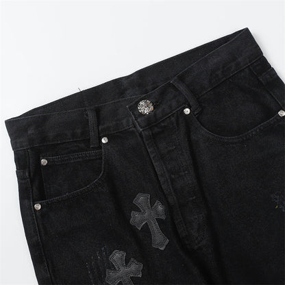 Chrome Hearts Distressed Denim Jeans | Stretch Tapered Fit