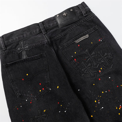 Chrome Hearts Distressed Denim Jeans | Stretch Tapered Fit
