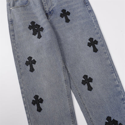 Chrome Hearts Distressed Denim Jeans | Stretch Tapered Fit