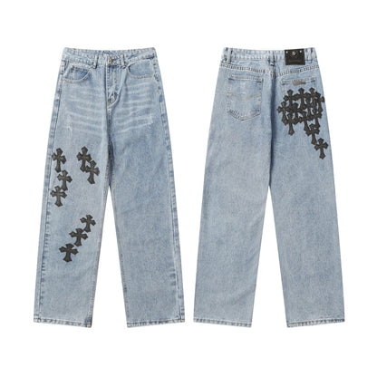 Chrome Hearts Distressed Denim Jeans | Stretch Tapered Fit