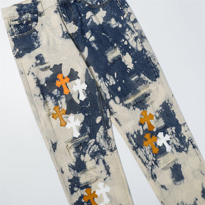 Chrome Hearts Distressed Denim Jeans | Stretch Tapered Fit