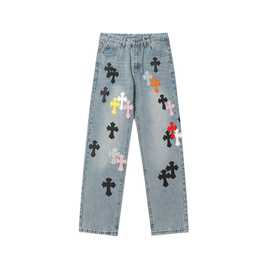 Chrome Hearts Distressed Denim Jeans | Stretch Tapered Fit