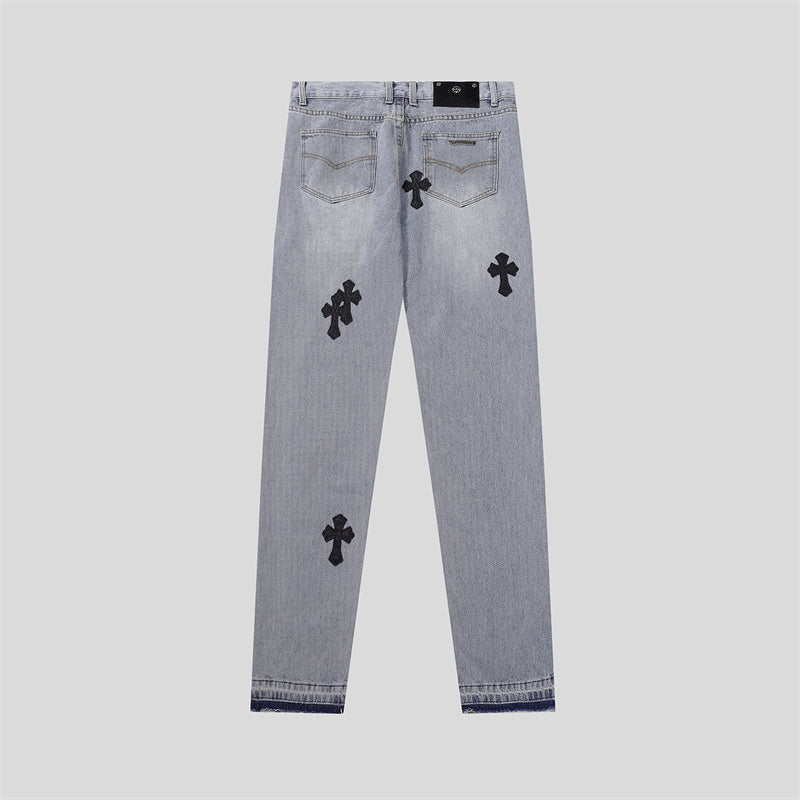 Chrome Hearts Distressed Denim Jeans | Stretch Tapered Fit