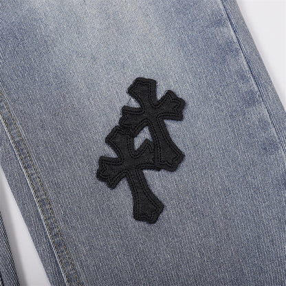 Chrome Hearts Distressed Denim Jeans | Stretch Tapered Fit