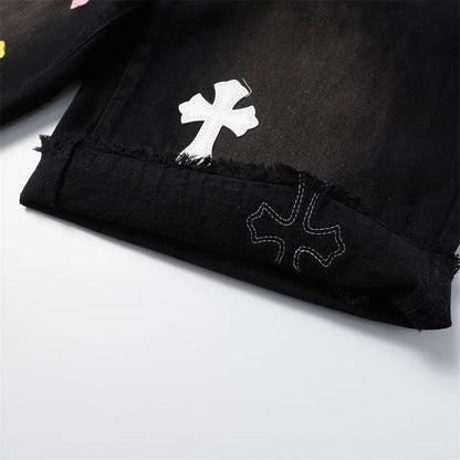 Chrome Hearts Distressed Denim Jeans | Stretch Tapered Fit