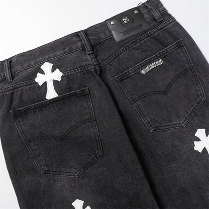 Chrome Hearts Distressed Denim Jeans | Stretch Tapered Fit