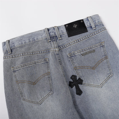 Chrome Hearts Distressed Denim Jeans | Stretch Tapered Fit