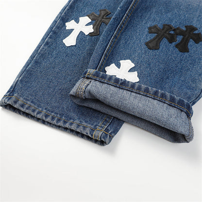 Chrome Hearts Distressed Denim Jeans | Stretch Tapered Fit