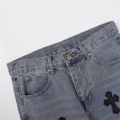Chrome Hearts Distressed Denim Jeans | Stretch Tapered Fit