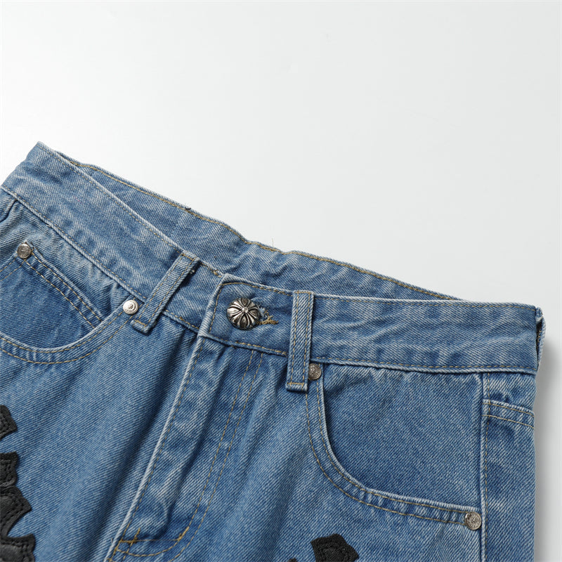 Chrome Hearts Distressed Denim Jeans | Stretch Tapered Fit