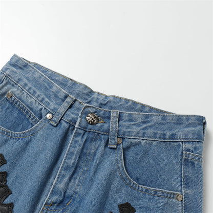 Chrome Hearts Distressed Denim Jeans | Stretch Tapered Fit